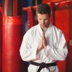 Karate player performing karate stance