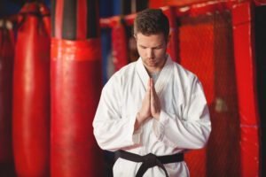 Karate player performing karate stance